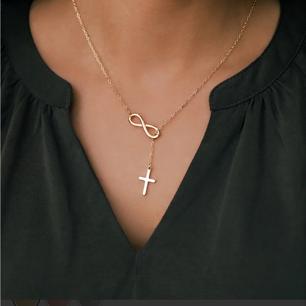 Gold Infinity Cross Necklace - Picture 6 of 16
